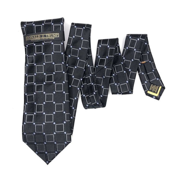 Donald J. Trump 100% Silk Men Tie Black Plaids Checks Make America Great Again